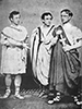 Black-and-white portrait from 1864 of the booth brothers in ancient Roman costum, with John Wilkes Booth's Marc ANtory holding his hand out toward Junius Brutus Booth Jr.'s Cassius, who has his hand on his sword hilt